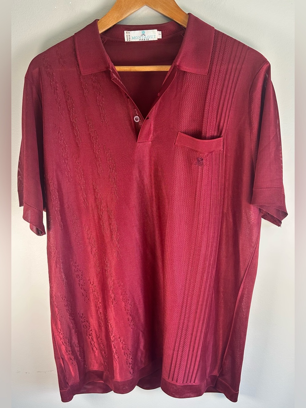 Vintage Montagut Paris Mens Red Polo Shirt Size 7 Made in France Textured Design